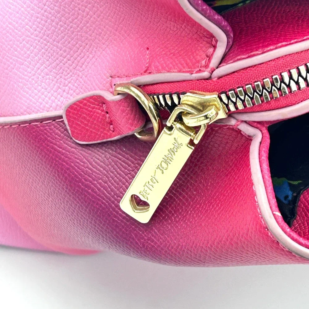 Betsey Johnson Ombre Pink Satchel Bag Women Faux Leather Medium Pink Barbiecore